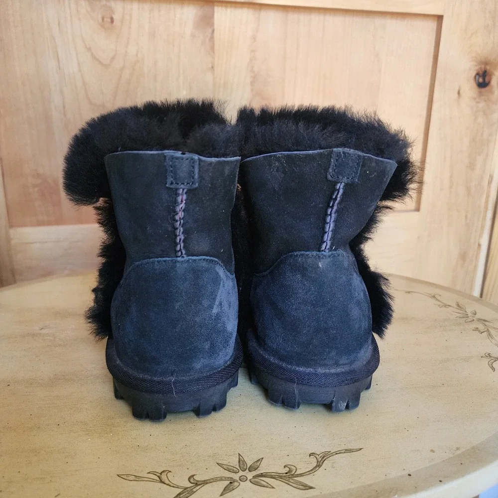 Unbranded Y2K US 9 Black‎ Leather Shearling Wool Lining Ankle Boots Cozy Warm